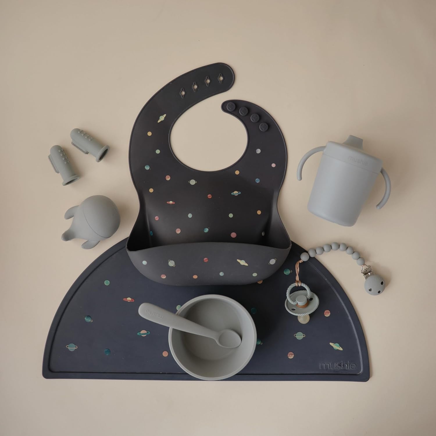 Silicone Baby Bib | Adjustable Fit Waterproof Bibs (Planets)