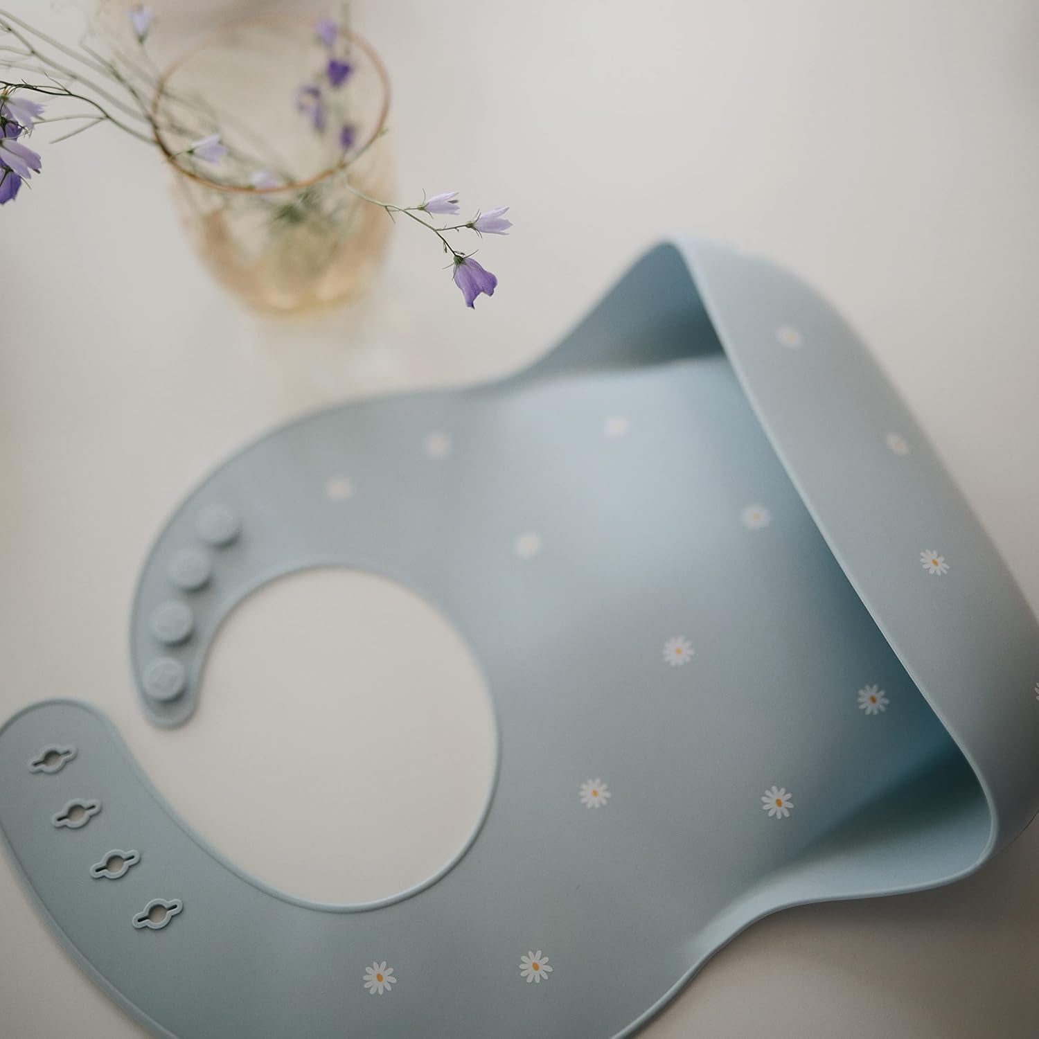 Silicone Baby Bib | Adjustable Fit Waterproof Bibs (White Daisy)